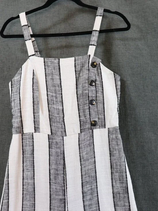 Urban Romantics Linen Blend Wide Leg Striped Jumpsuit Romper Womens M Sleeveless - Picture 13 of 15